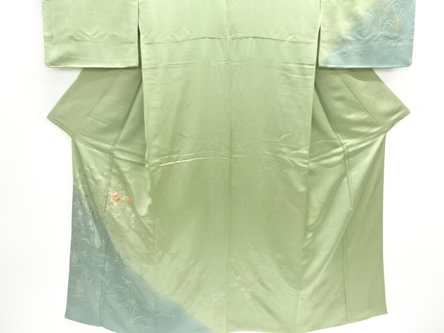  箔置き 秋草模様刺繍訪問着